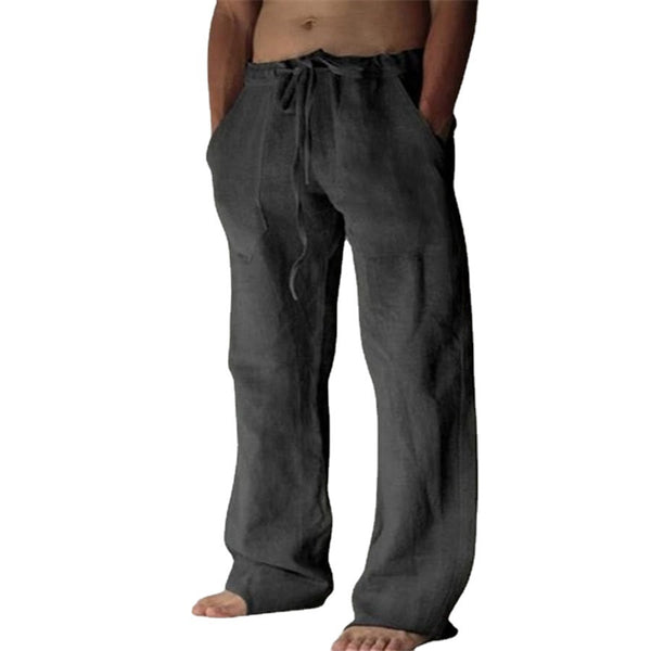 Pantalones finos de lino de ocio de color sólido para hombre