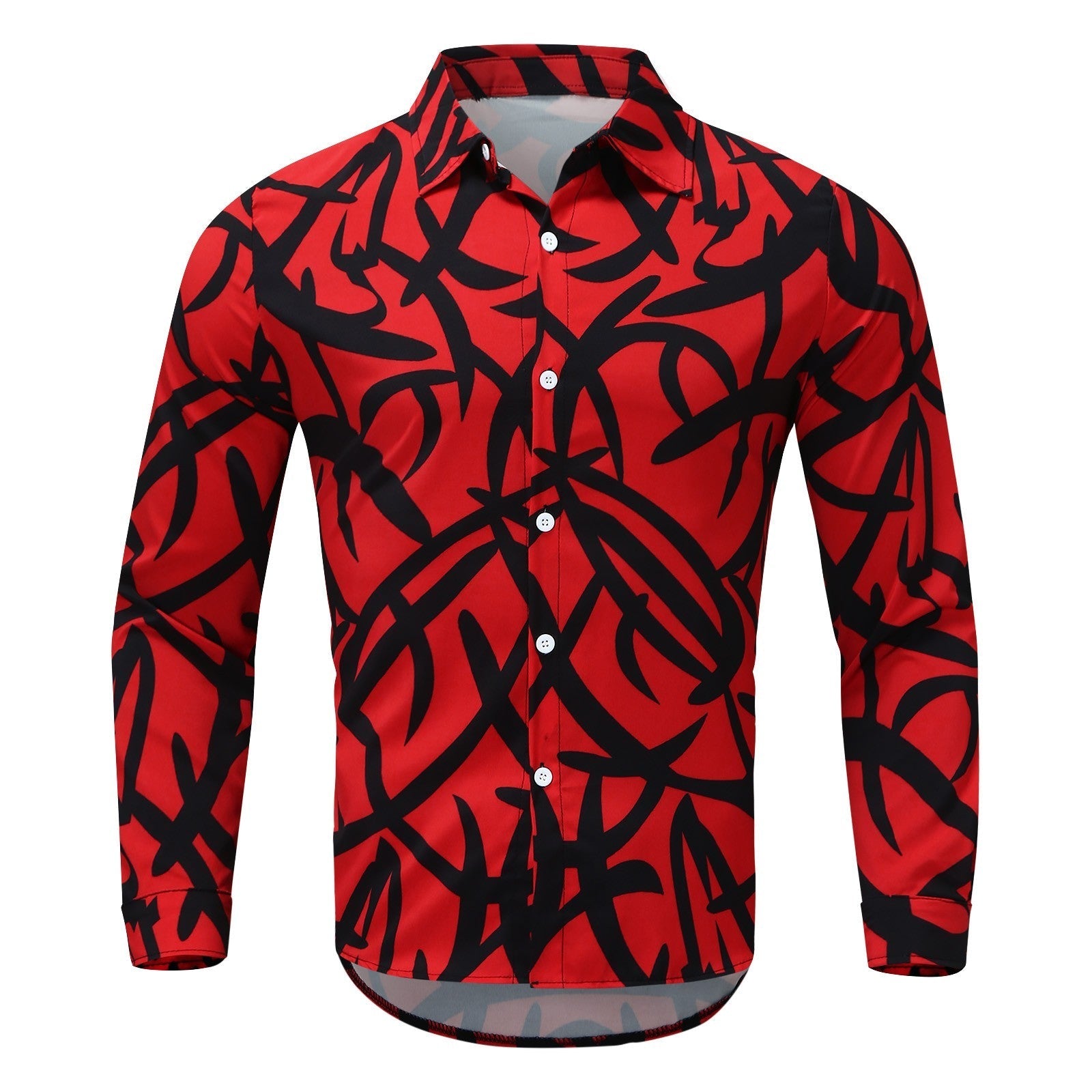 Men's Beach Print Casual Loose Long Sleeve shirt