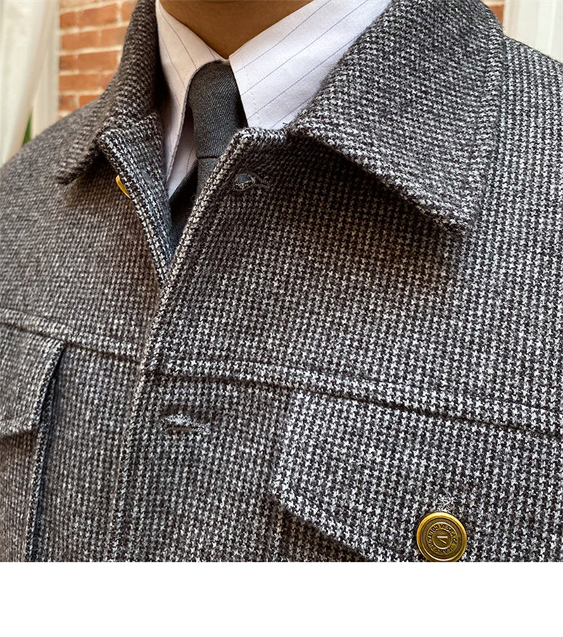Thick Warm Lapel Houndstooth Casual Jacket