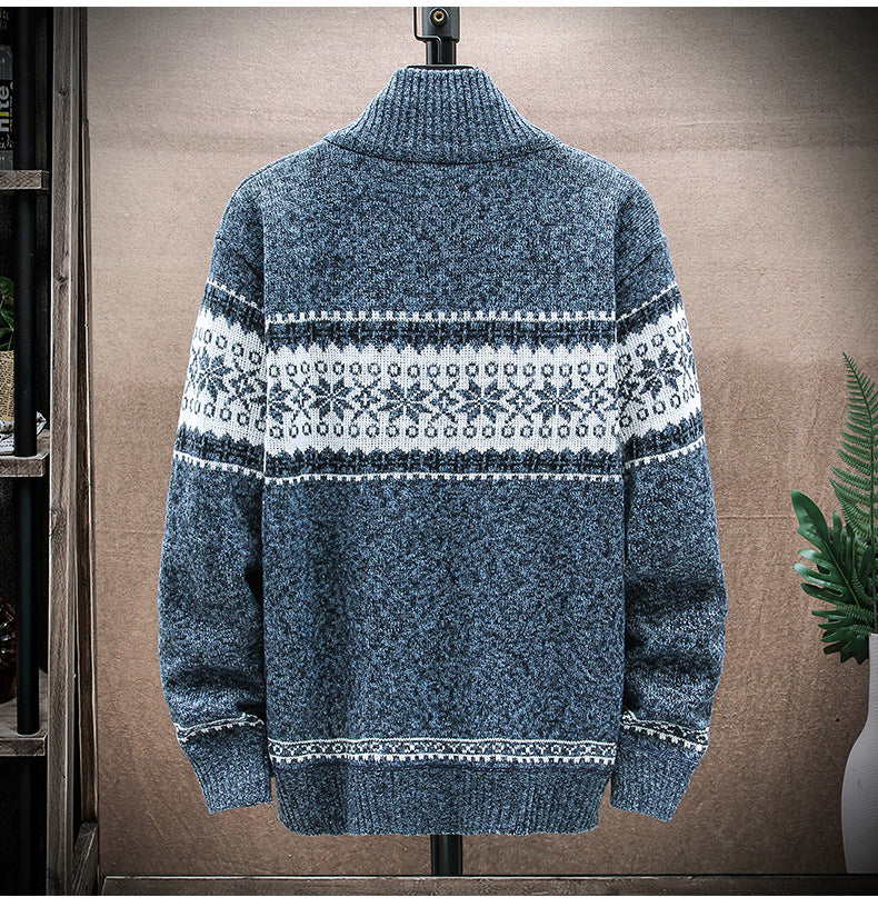 Men's Printed Stand-collar Cardigan sweater