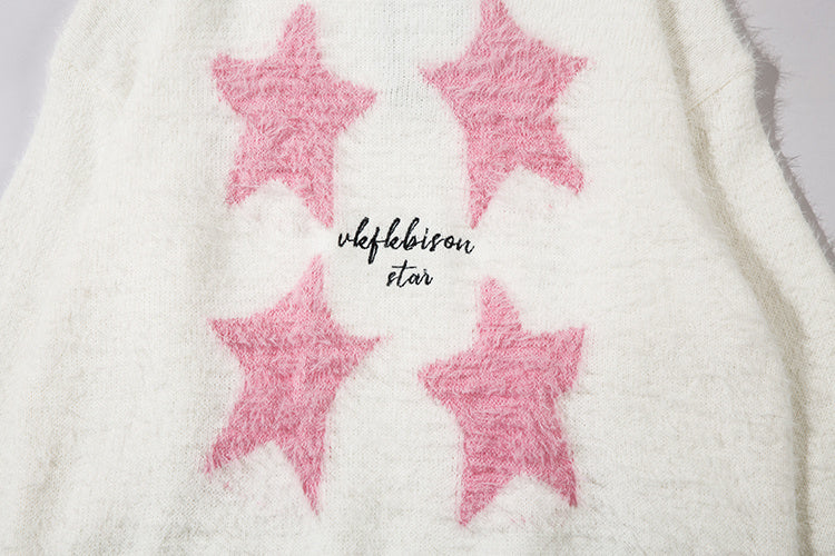 Five-pointed Star Flocking Jacquard And Fleece Lining Sweater Men