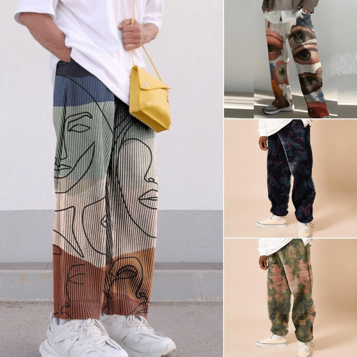 Loose Mid Waist Printing Long Casual Pants Men's Trousers