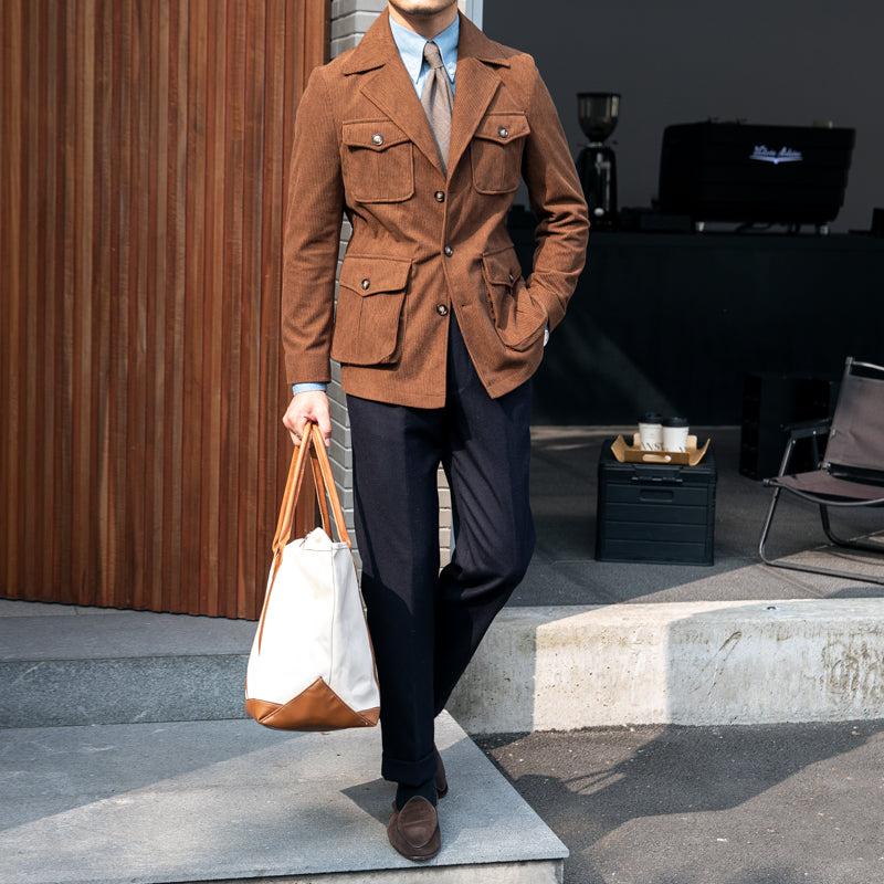 Oslo Corduroy Waisted Safari Jacket Lapel