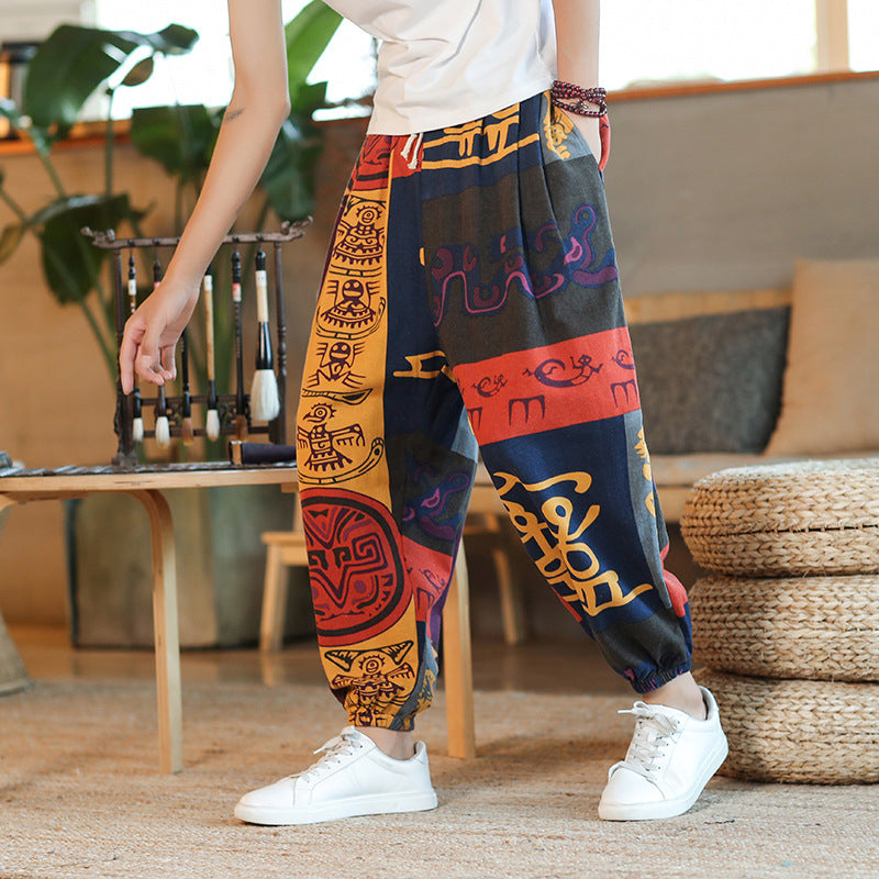 Men's Thin Breathable Cotton And Linen Casual Cropped Harem Pants