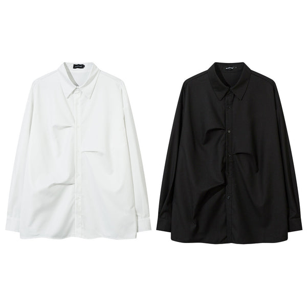 Irregular Pleated Long-sleeved Shirt For Men