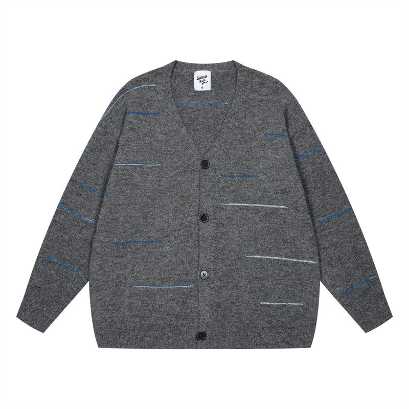 Line Knitted Cardigan Men's Sweater