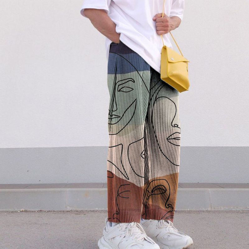 Loose Mid Waist Printing Long Casual Pants Men's Trousers