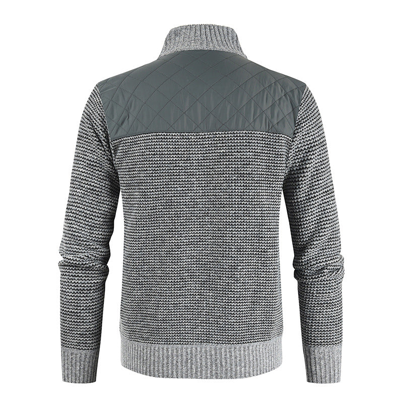 Maglione cardigan casual da uomo con cuciture spesse e fodera in pile