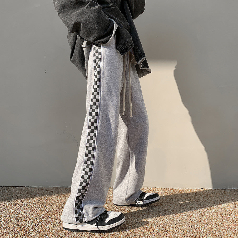 Plaid Casual Sweatpants Men's Ins Straight Loose Drape Trousers