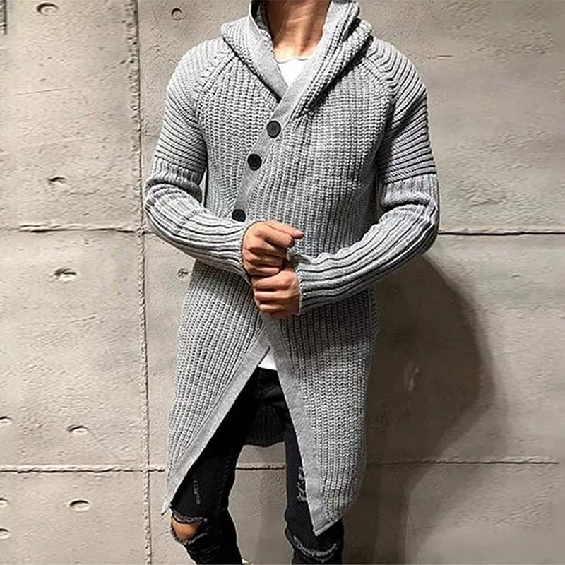 Long Knitted Hooded Sweater Coat Men