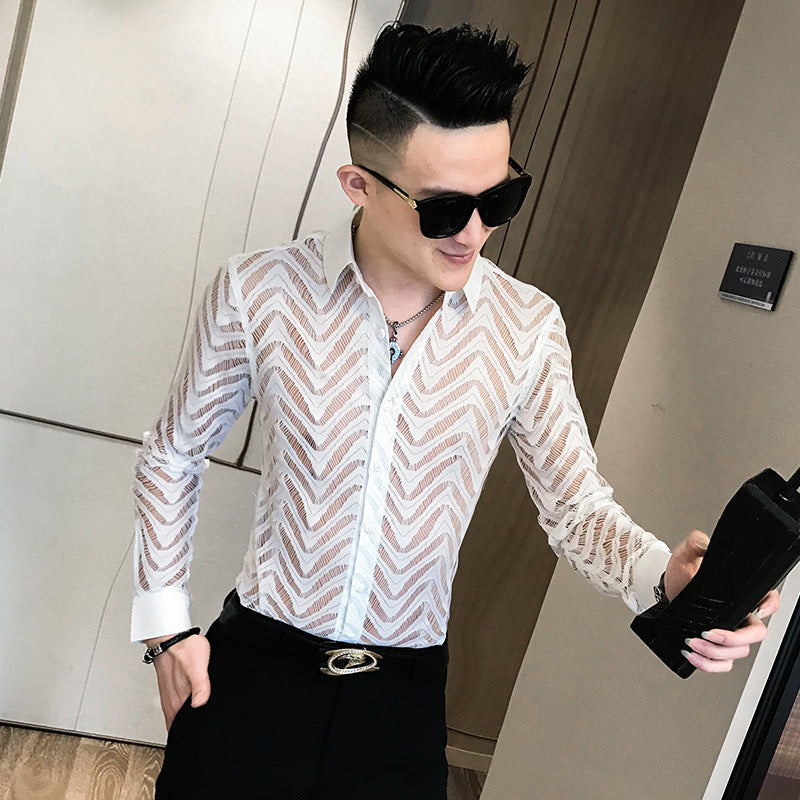 Sexy Transparent Lace Shirt Men