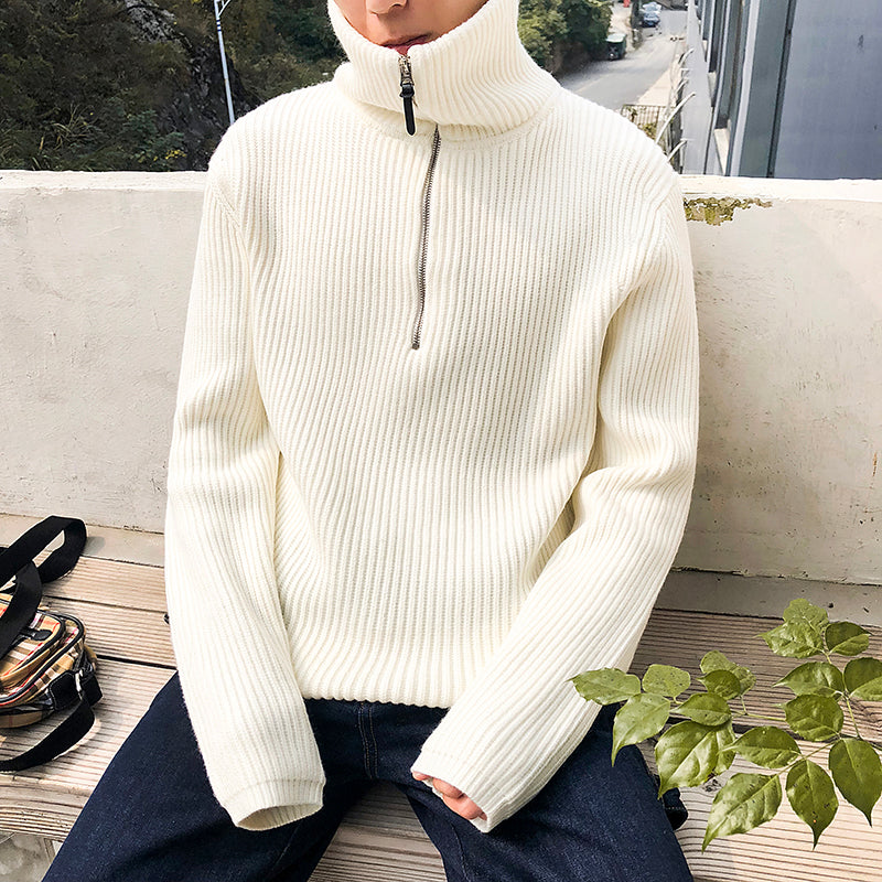 Maglione con cerniera alla moda in stile coreano a collo alto