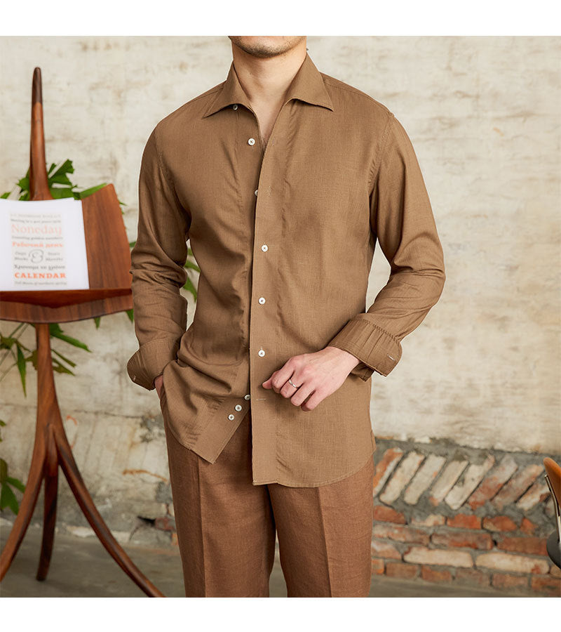 British Wild One-piece Collar Long-sleeved Shirt For Men