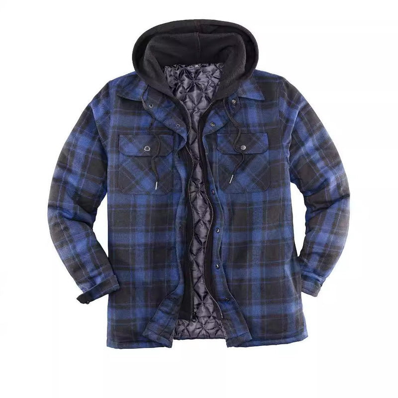 Men's Thickened Cotton-padded Plaid Long-sleeved Coat