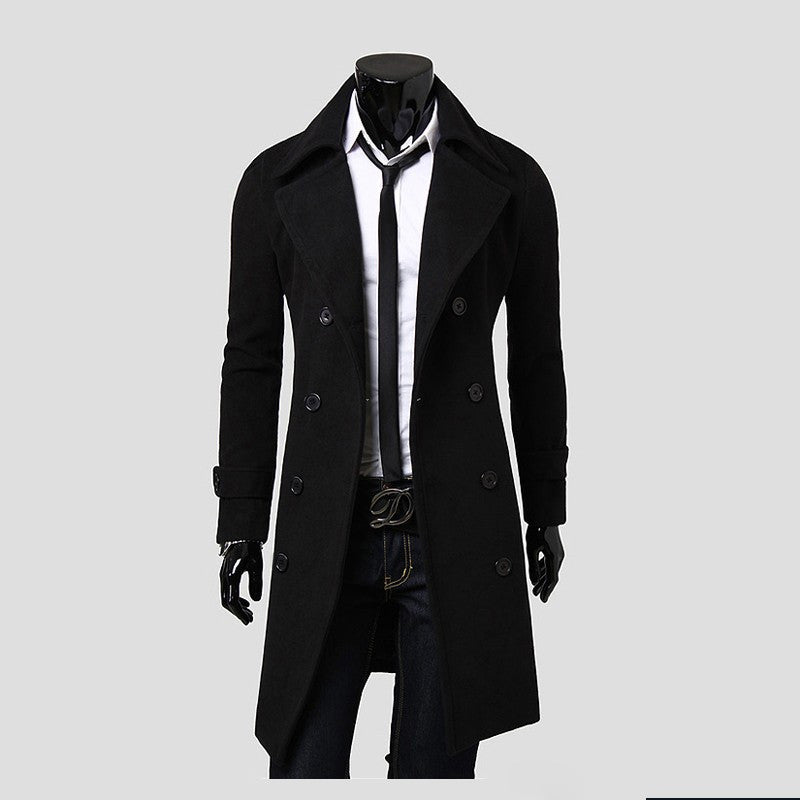 Woolen Double-Breasted Trench Coat for men