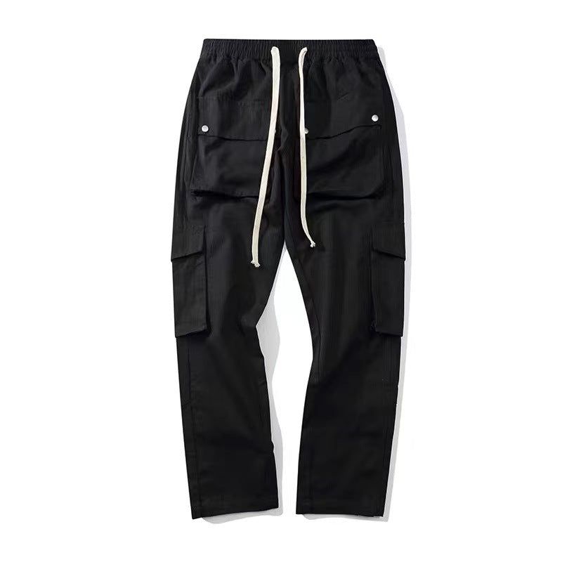 Simple Row Of Buttons Multi-pocket Straight Work Pants