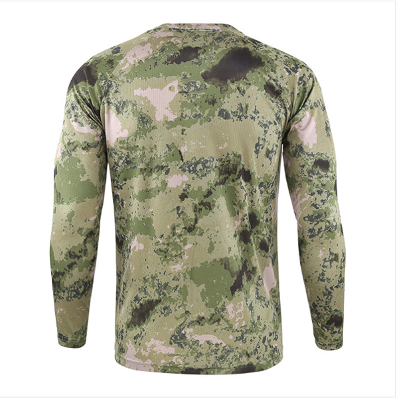 Men Long Slim Camo Color Insert Arm Pocket Outdoor Military T-shirts