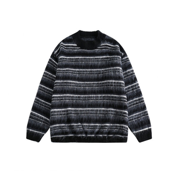 Mohair Round Neck Pullover Stripe Sweater