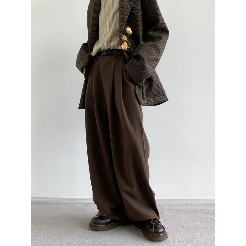 Autumn Style Retro Straight Tube Coffee Colored Suit Pants For Men