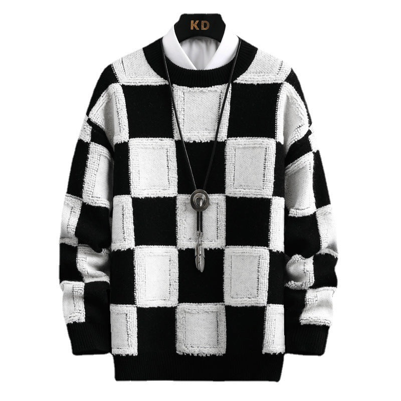 Men's Trendy Plaid Round Neck Sweater