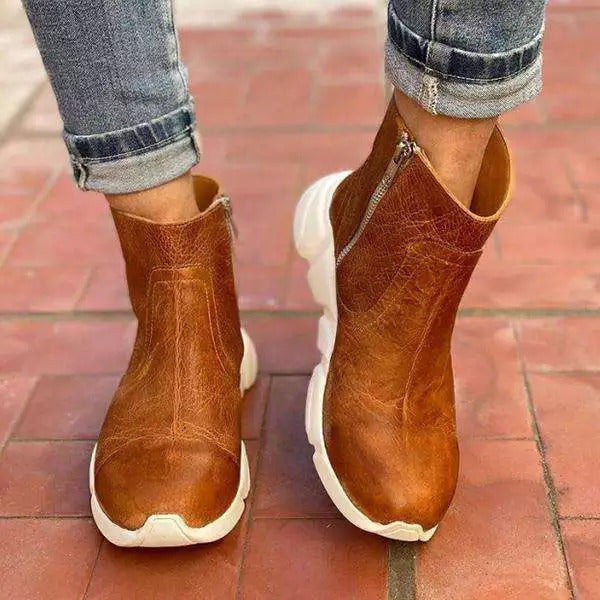 Low-barrel Brown Viscose High-top Round Head Suede Martin Boots