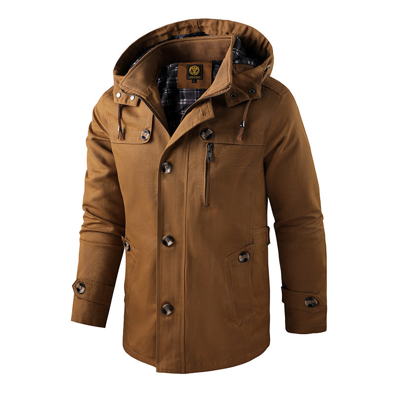 Chaqueta con capucha de longitud media para hombre