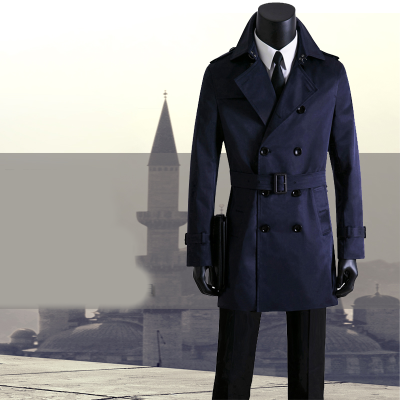 Men's slim long trench coat