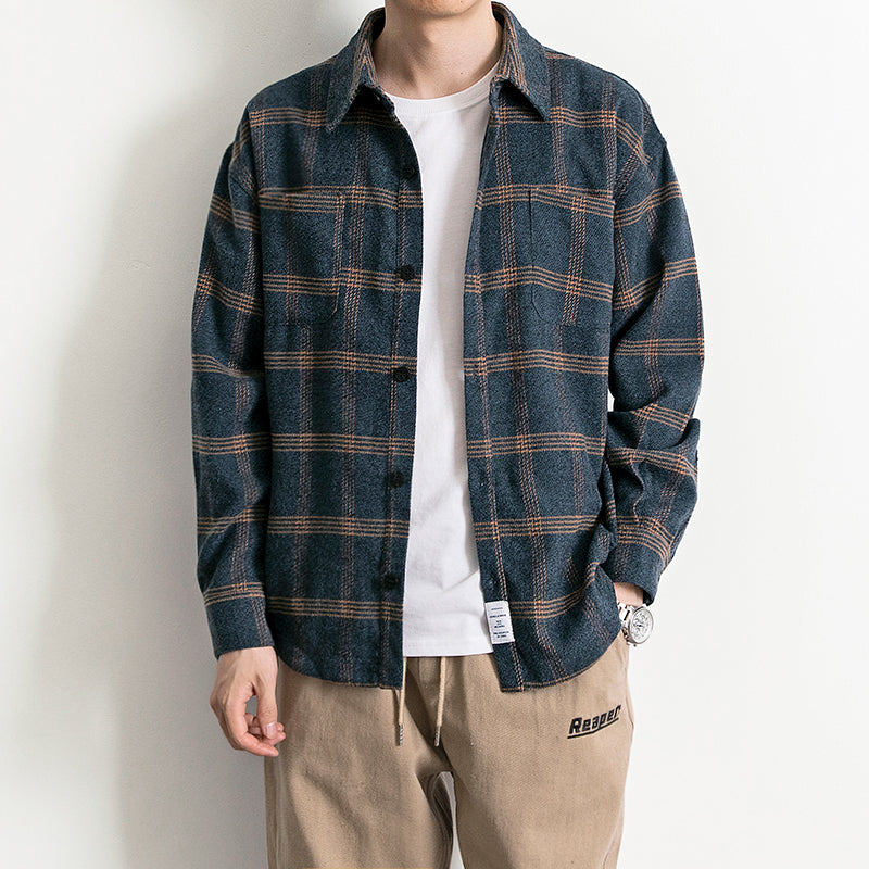 Autumn chic plaid shirt jacket casual long sleeve port wind shirt male