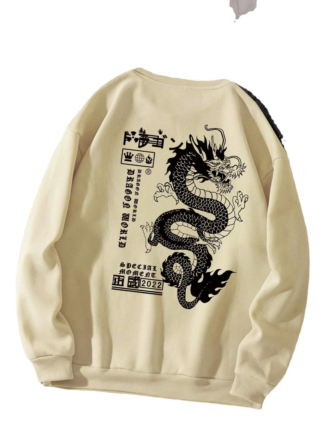 Maglione girocollo con stampa Tokyo Dragon da uomo, autunno e inverno, ampio