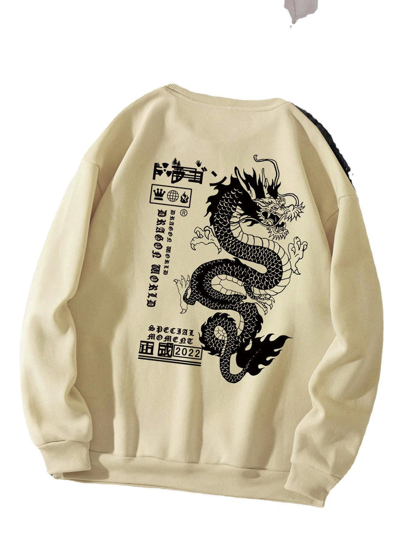 Men's Autumn And Winter Loose Tokyo Dragon Print Crewneck sweater