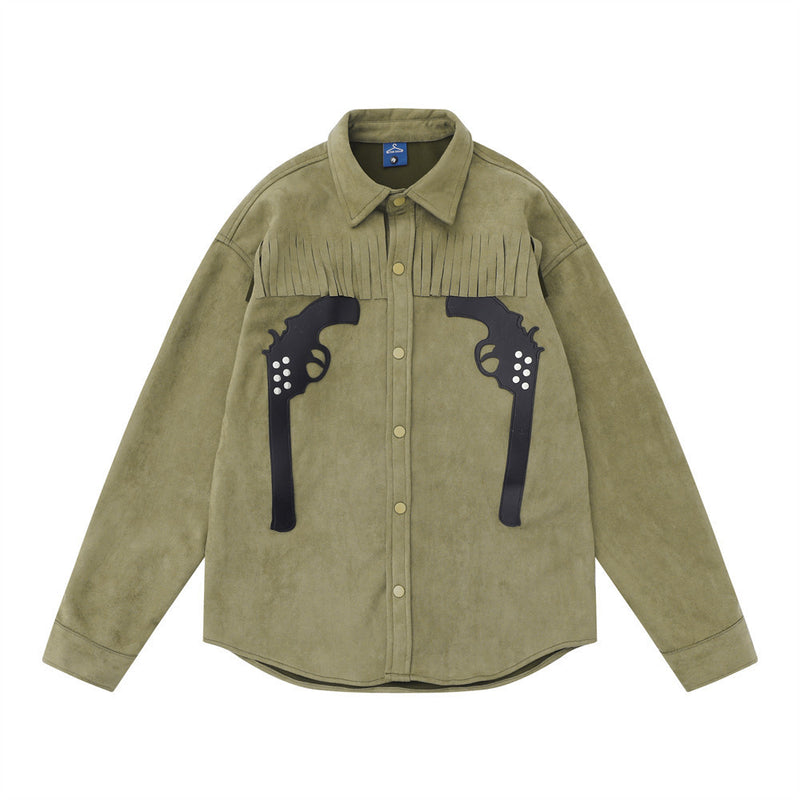 Pistol Embroidery Patch Long Sleeves Shirt Coat