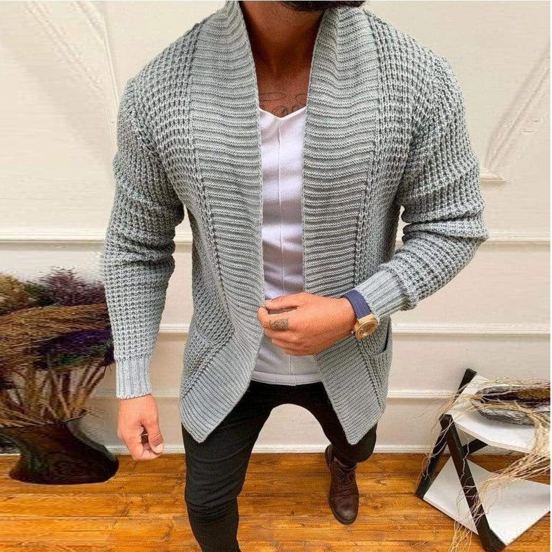 Maglione cardigan casual lavorato a maglia a righe da uomo