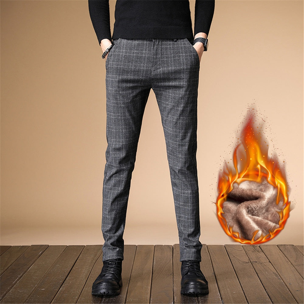 Plaid Brushed Casual Pants Men