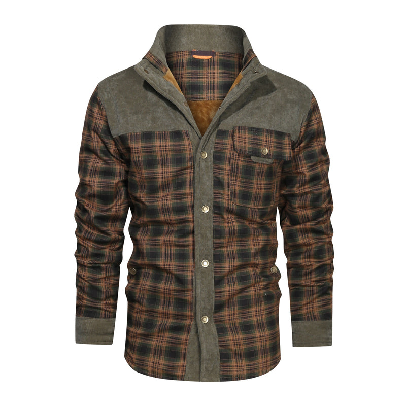 Thickened Shirt Jacket With Classic Plaid Fuzzy Fleece Lining