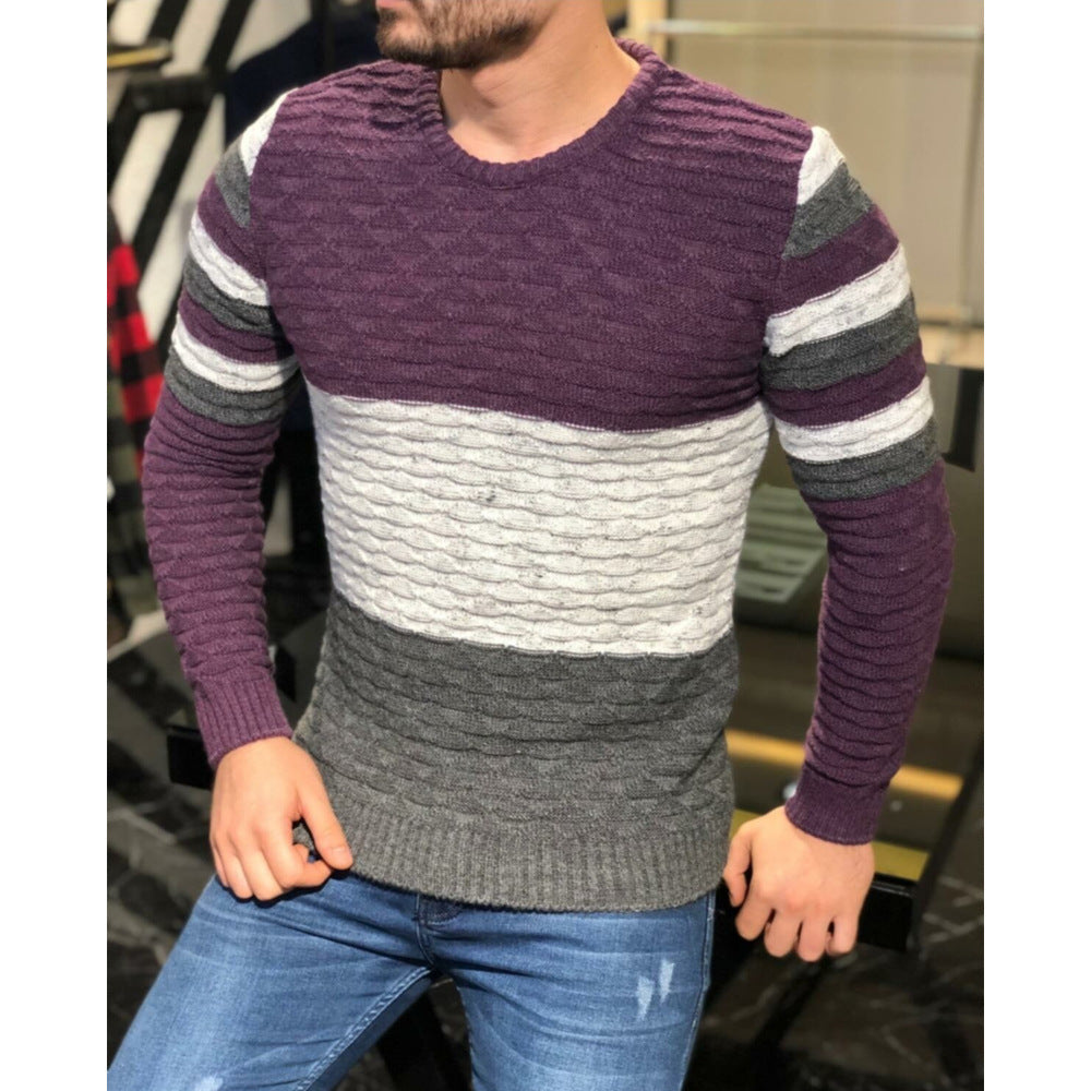 Men's Color Matching Pit Striped Muscular Men's Sweater