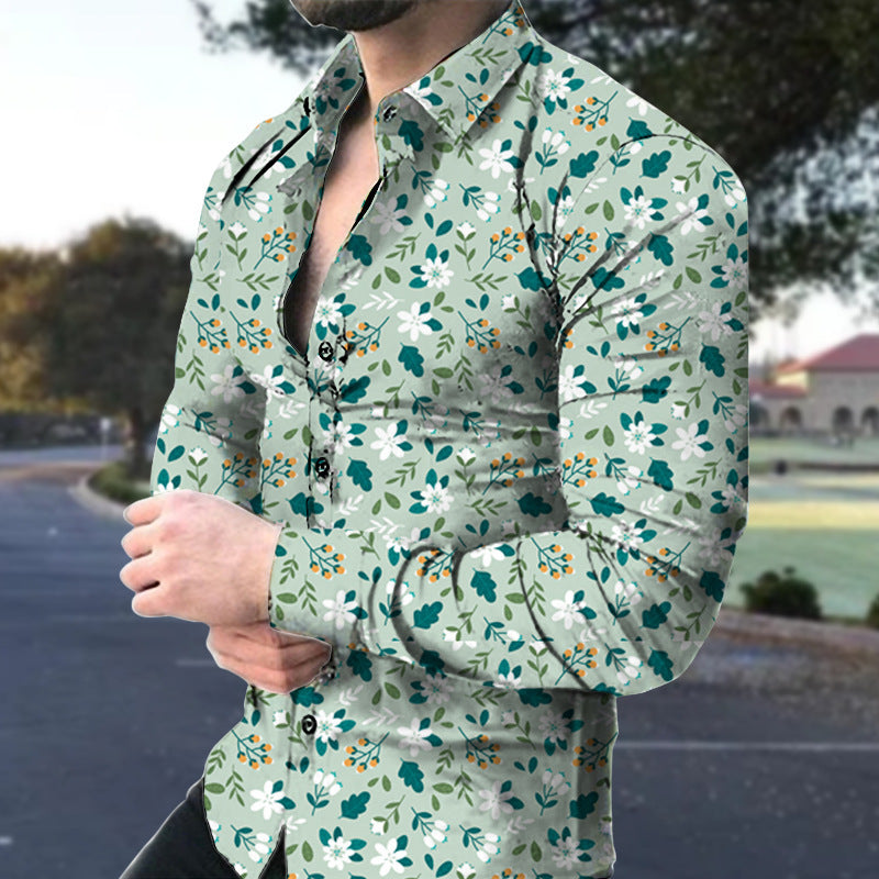 Men's Casual Long Sleeved Floral Shirt