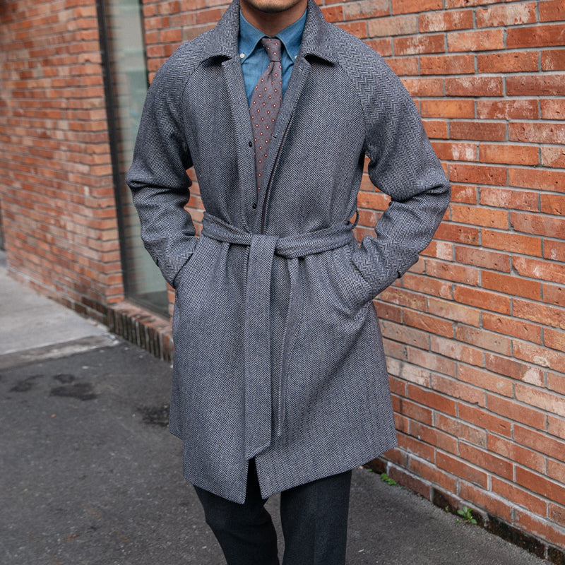 Milano Herringbone Belted Wool-Blend Coat