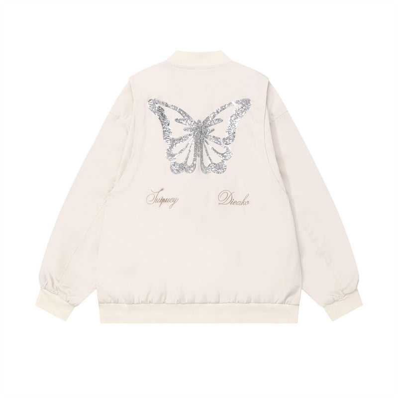 Sequined Embroidered Butterfly Baggy Coat