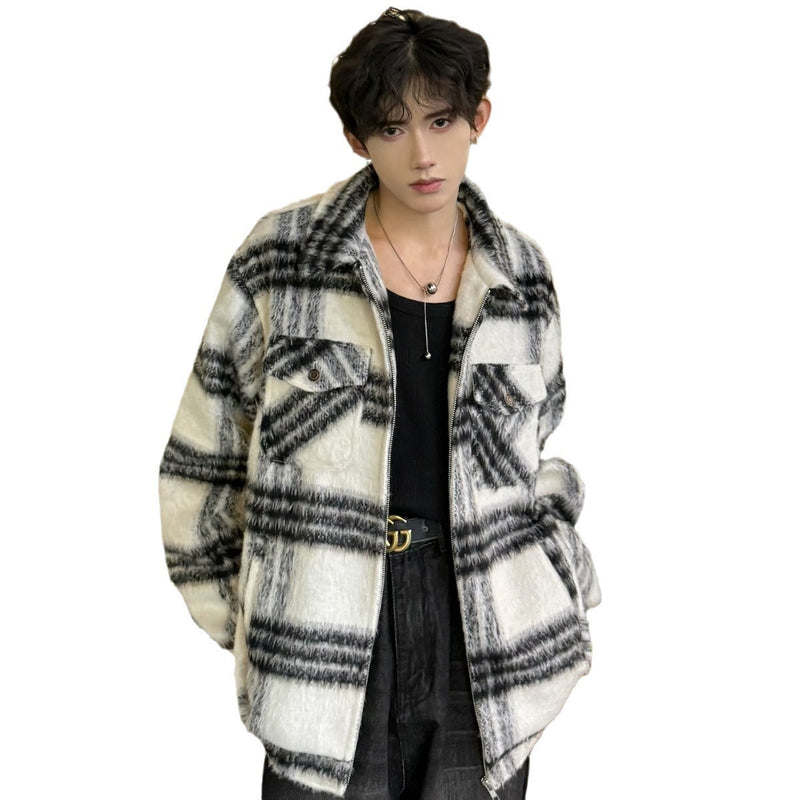 Men's Wool Jacket Cotton-padded Warm-keeping Vintage Plaid Coat