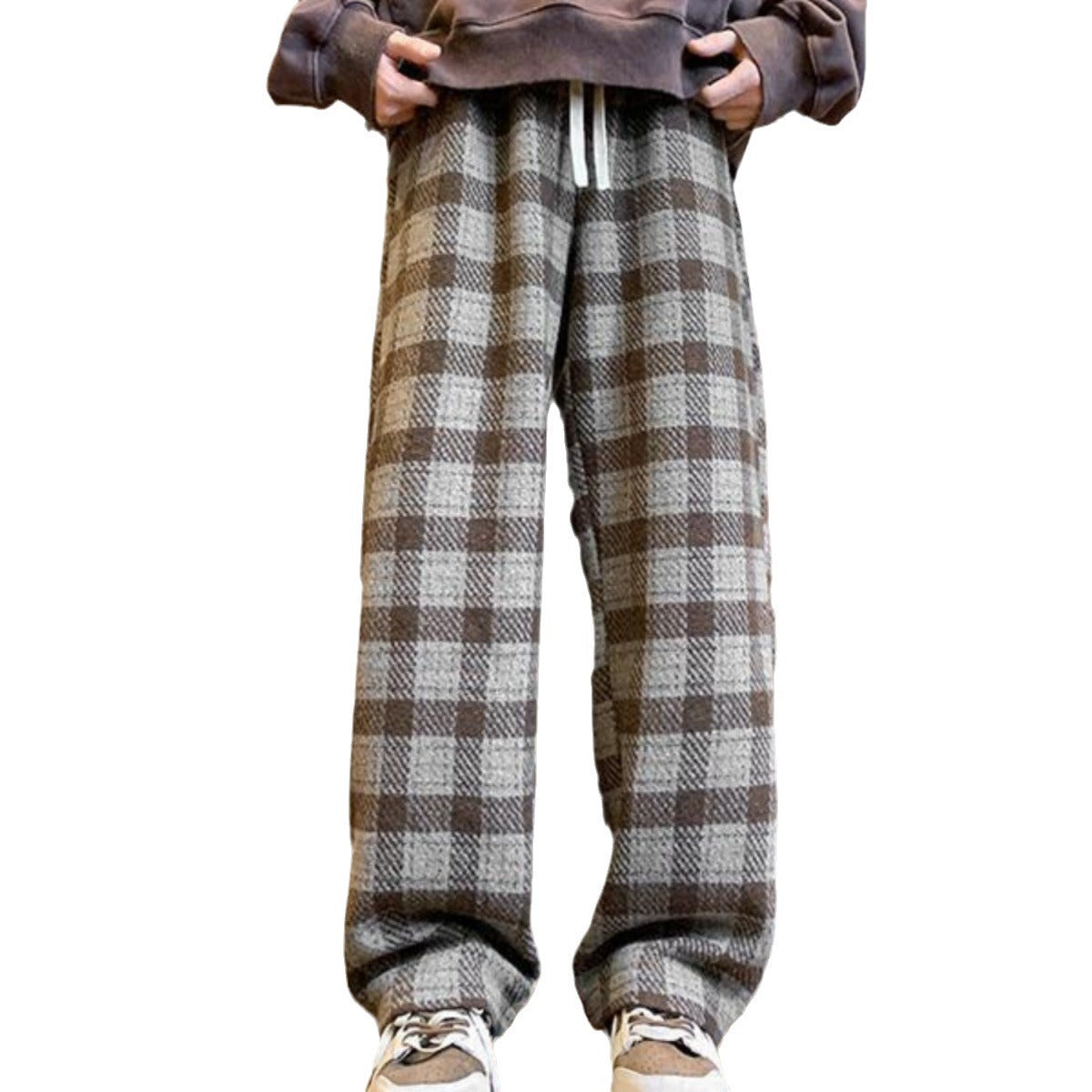 Plaid Pants Men's Spring Loose Wide Leg Woolen trousers