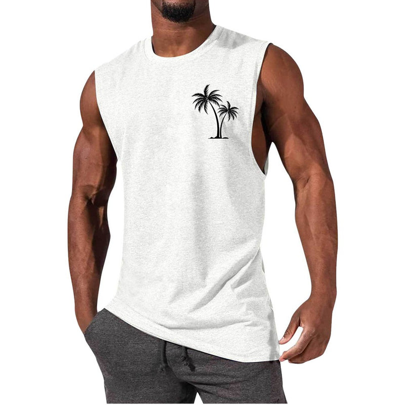Coconut Tree Embroidery Vest Beach Tank Tops