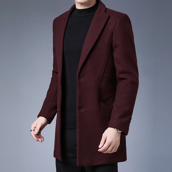 Men's Jacket With Wool Solid Color Lapel Collar