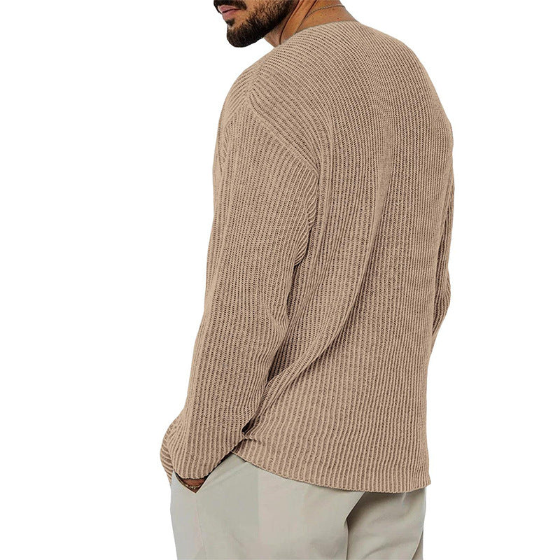 V-neck Solid Color Long Sleeve Fashionable Knitted Sweater