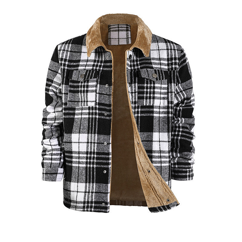 Men's Plaid Flannel Long Sleeve Lapel coat