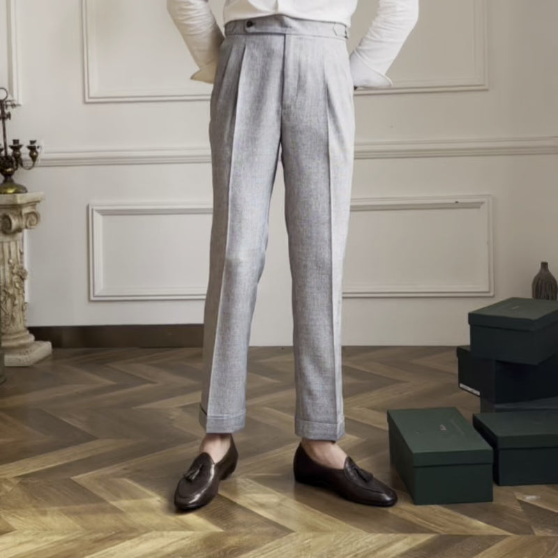 Pantalones casuales grises de talle alto y pierna recta para hombre