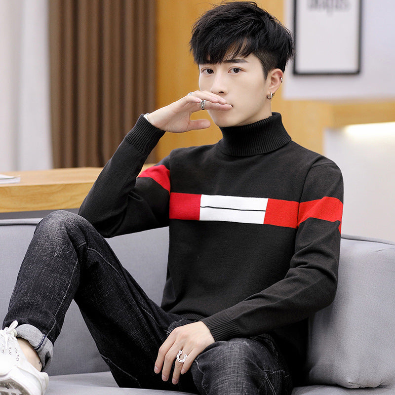 Men's Long Sleeve Letter Turtleneck Pullover sweater