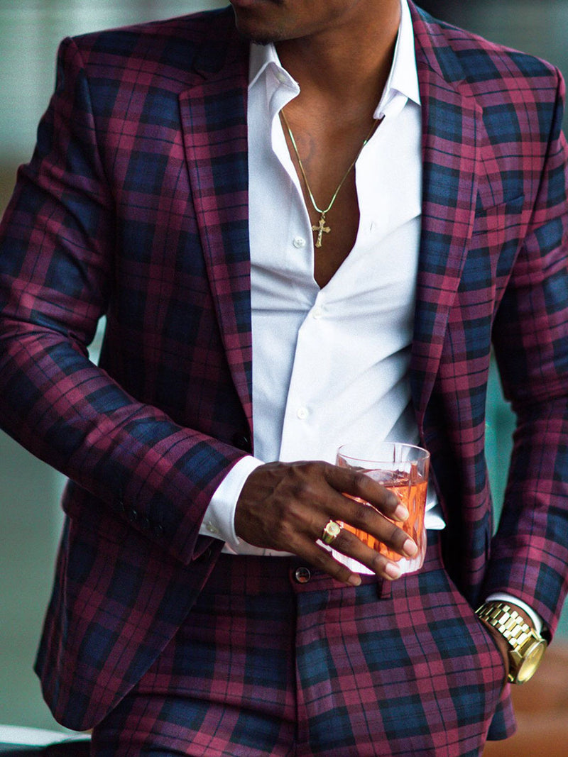 Plaid Single Breasted Suit Jacket for men