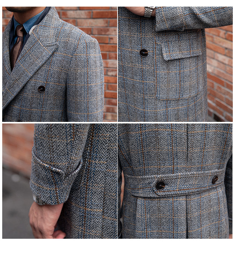 Retro Wool Plaid Polo trench Coat