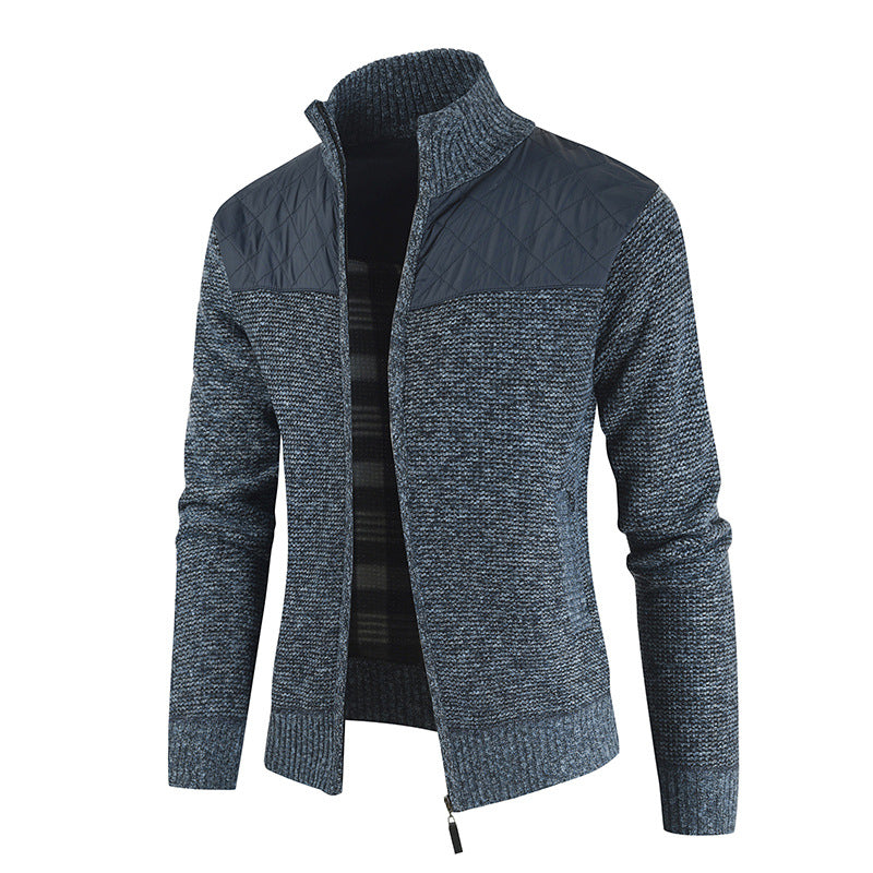 Maglione cardigan casual da uomo con cuciture spesse e fodera in pile