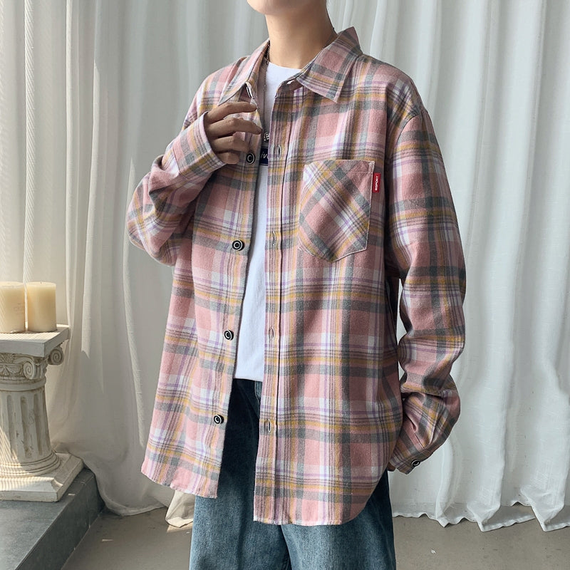 Loose Long Sleeved Plaid shirt jacket men